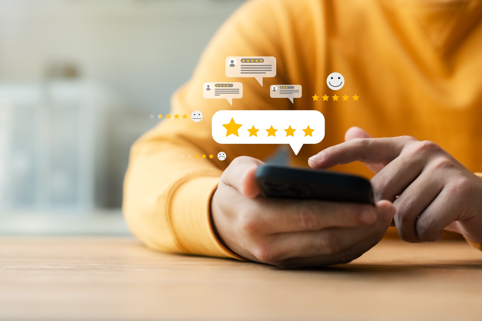 User give rating to service experience on online application, Customer review satisfaction feedback